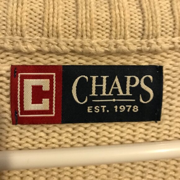 Ralph Lauren Chaps L/G men's half zip sweater, tan/cream colored. 100% cotton. - Picture 13 of 16